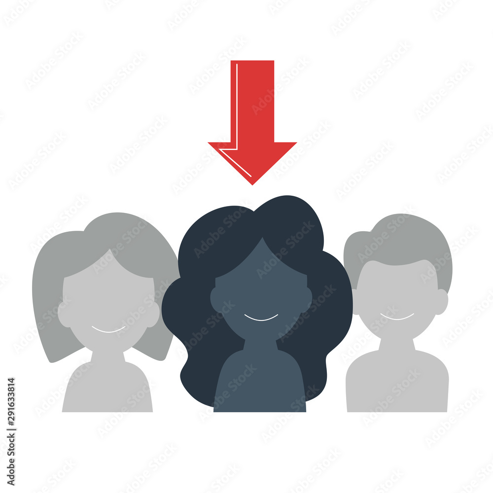Target audience selection concept. An arrow indicates a person. Identify an audience for positioning, advertising a product or brand Target audience selection concept. An arrow indicates a person. Identify an audience for positioning, advertising a product or brand