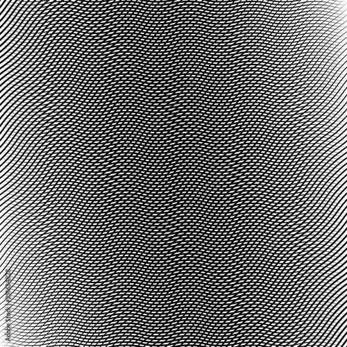 Wavy, waving, zigzag lines crosshatch grid, mesh pattern. Abstract curvy criss-cross lines texture. Tangle wrinkle stripes. Diagonal, oblique strips with rumple, frizzle, crimp distort