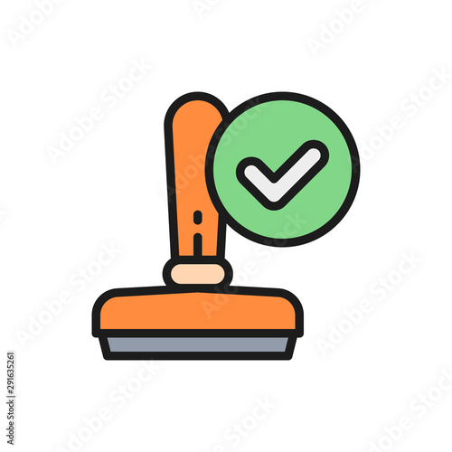 Vector approved stamp, accepted flat color line icon.