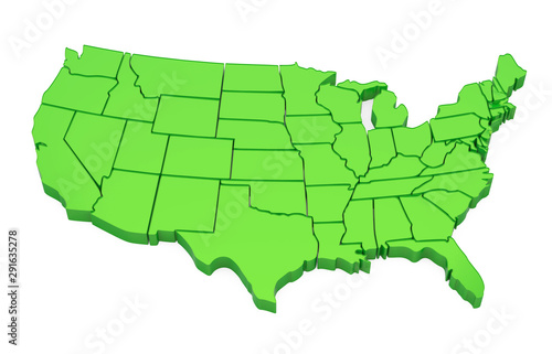 Green United States of America Map Isolated