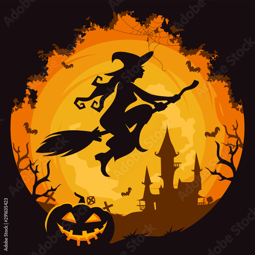  Halloween witch theme logo vector