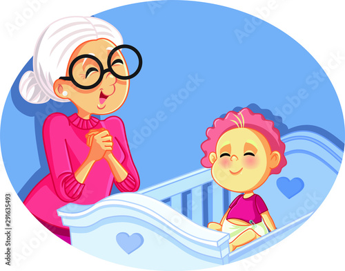 Happy Grandmother Babysitting Cute Baby Vector Cartoon