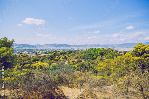 Fototapeta Naklejka Na Ścianę i Meble -  City Athens, Greece Republic. City from the hill, streets and buildings. Sep 11 2019. Travel photo.