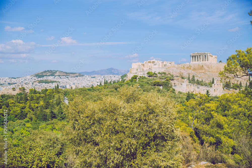 City Athens, Greece Republic. Acropolis and mountain. Sep 11 2019. Travel photo.