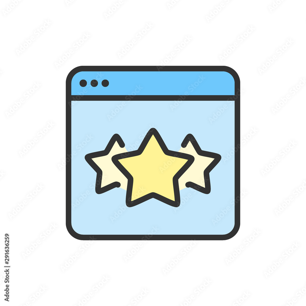 Vector stars in browser, best choice website, feedback flat color line icon. Vector stars in browser, best choice website, feedback flat color line icon.