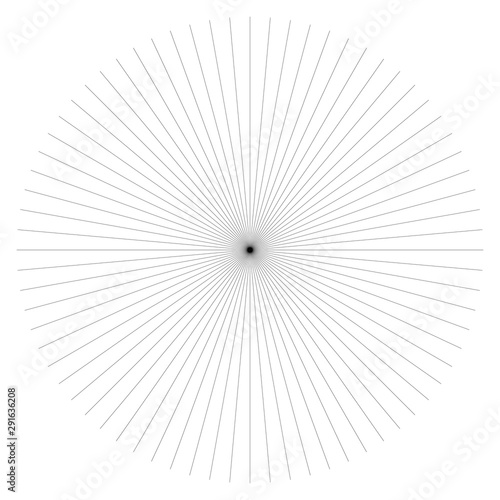 Radial burst lines circular element. Starburst, sunburst graphics. Concentric rays, beams. Sparkle, gleam, twinkle trail lines. Flare, explosion, fireworks radiance effect. Flash, glare design © Pixxsa