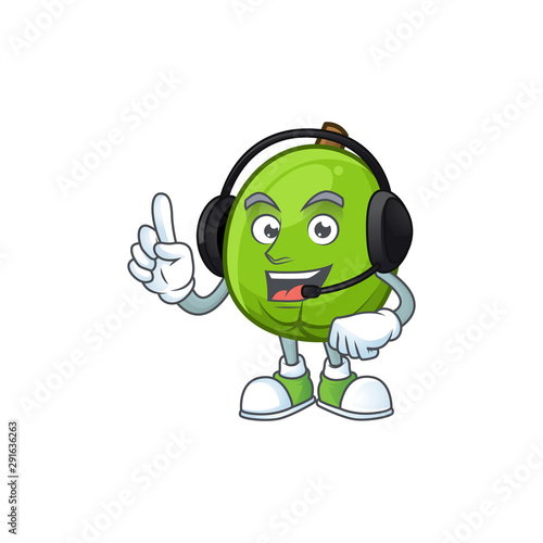 With headphone casimiroa fruit with cartoon mascot style.
