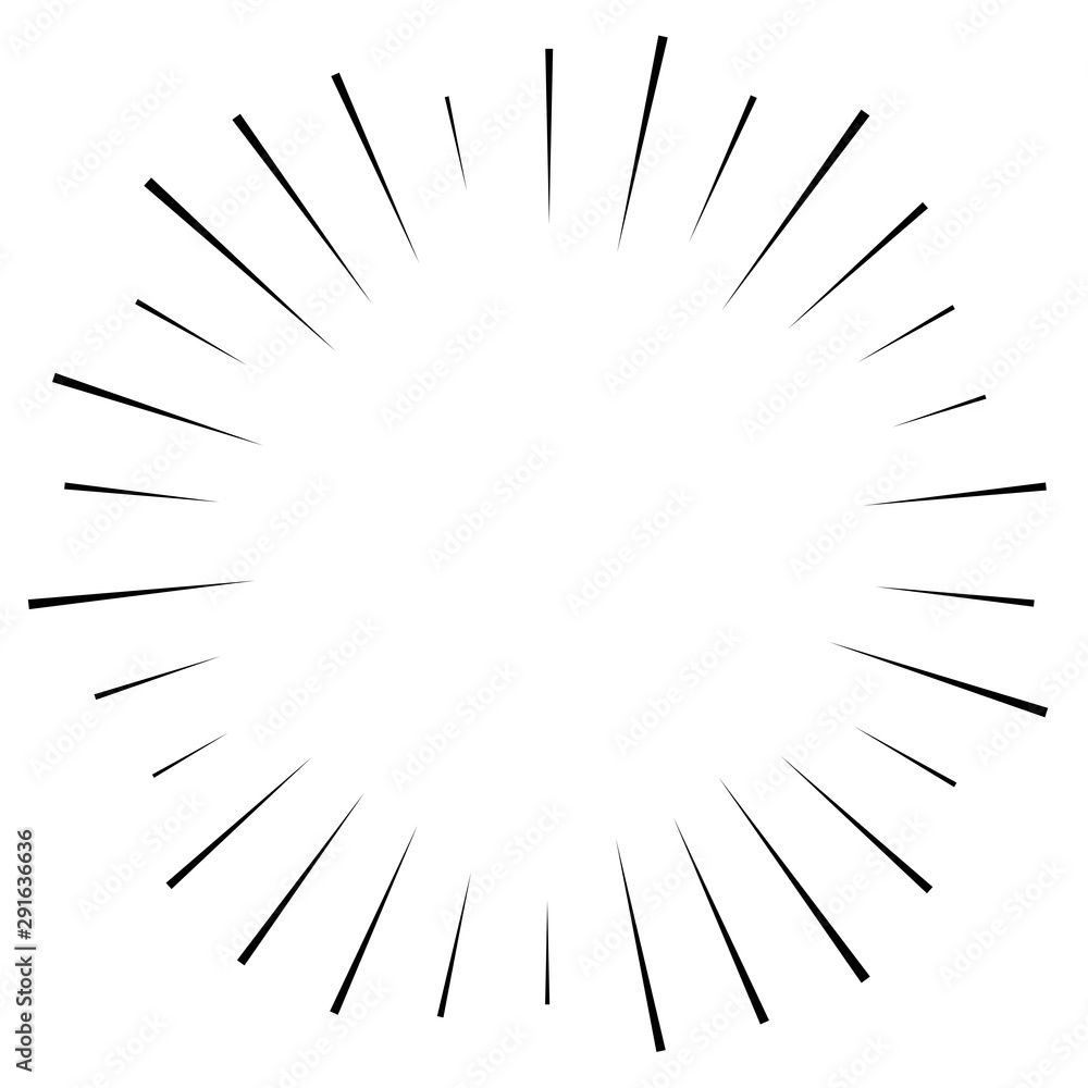 Random circular lines starburst, sunburst. Converging radial, radiating stripes, spokes. Concentric rays, beams. Fireworks, explosion, sparkle trail lines Random circular lines starburst, sunburst. Converging radial, radiating stripes, spokes. Concentric rays, beams. Fireworks, explosion, sparkle trail lines
