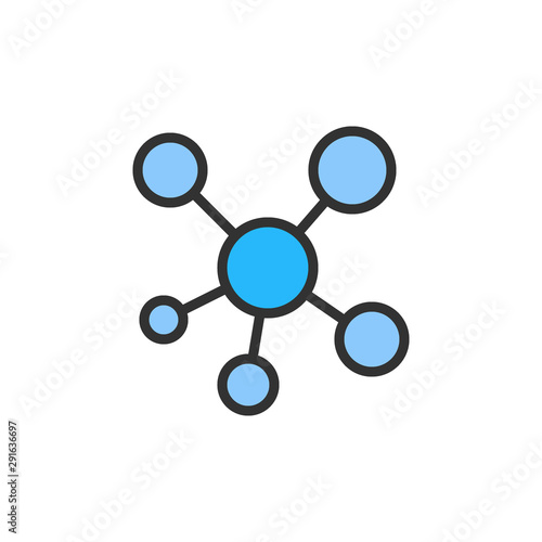 Vector network, hub connection flat color line icon.