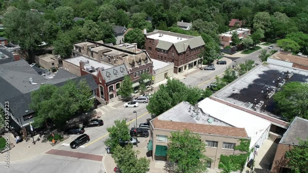 Cinematic drone shot of a small downtown village Cinematic drone shot of a small downtown village