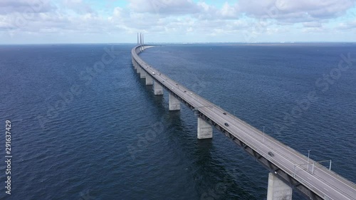 Wallpaper Mural Dolly left towards bridge, impressive work of engineering, contemporary bridge in Scandinavia, Sweden and Denmark, Aerial view Torontodigital.ca