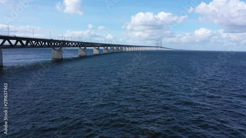 Wallpaper Mural Forward ascending aerial flying towards bridge connecting Sweden and Denmark, Low shot Torontodigital.ca