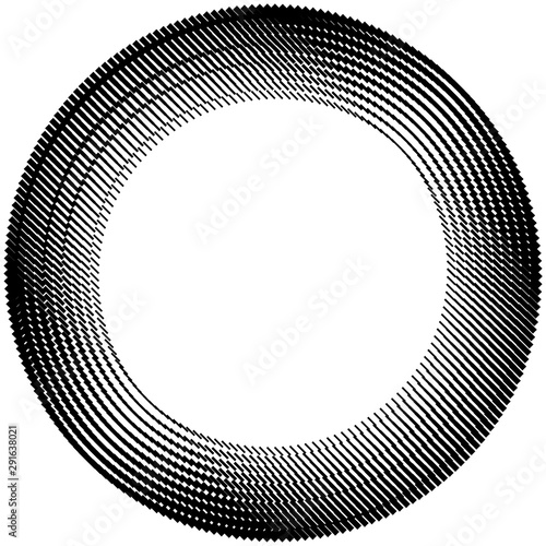 geometric circle of squares, rectangles. angular spiral,vortex abstract geometry design element. concentric squares half tone pattern. circular halftone.radial circles, rings design