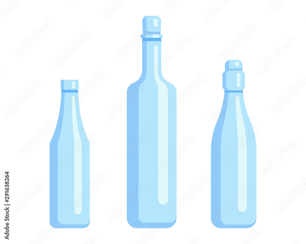 Plastic bottle set design flat oil and beverage. Set containers of different capacities large small tare. Plastic bottle set design flat oil and beverage. Set containers of different capacities large small tare.