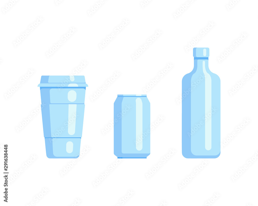 Plastic bottle set design flat oil and beverage. Set containers of different capacities large small tare. Plastic bottle set design flat oil and beverage. Set containers of different capacities large small tare.