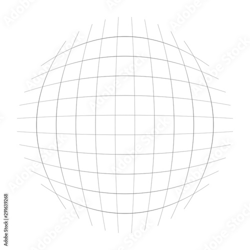 Thin lines globe, sphere lattice, grating pattern. deformed convex, protrude orbicular lines, stripes. Abstract, geometric spherical, globular effect