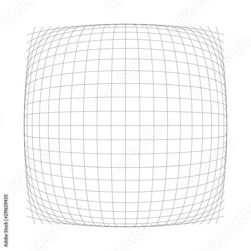 3D convex spherical, globe, orb protrude distortion, deformation on lines grid, mesh. Bulge, bloat, inflate sphere. Bulb, bump or swell effect wire-frame. Dilate intersect lines. Distend warp matrix