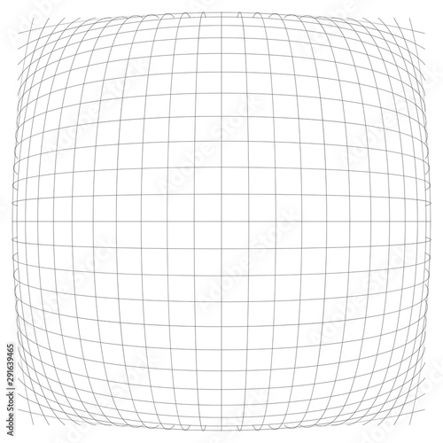 3D convex spherical, globe, orb protrude distortion, deformation on lines grid, mesh. Bulge, bloat, inflate sphere. Bulb, bump or swell effect wire-frame. Dilate intersect lines. Distend warp matrix