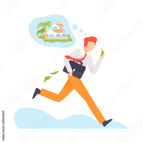 Vector illustration of character running away with money isolated on white background
