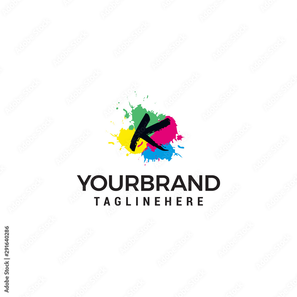 Obraz premium Letter K logo at colorful paint splash background design element template