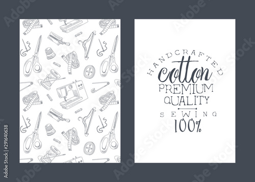 Handcrafted Cotton Premium Quality Card with Hand Drawn Needlework Accessories, Template Can be Used for Banner, Flyer, Placard Vector Illustration