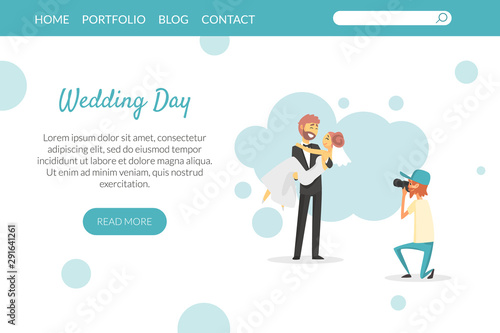 Wedding Day Landing Page, Website or Mobile App Template, Wedding Party Planning Service Vector Illustration