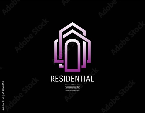 Unique Logo of House and Real Estate. Designed with Purple Gradient Color Isolated on Black Background. Suitable for House, Real Estate Company and Corporate Sign and Logo. Vector Illustration.