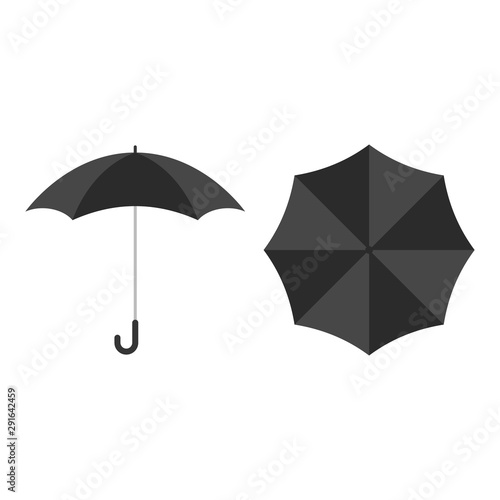 Flat style umbrella opened and closed icons.