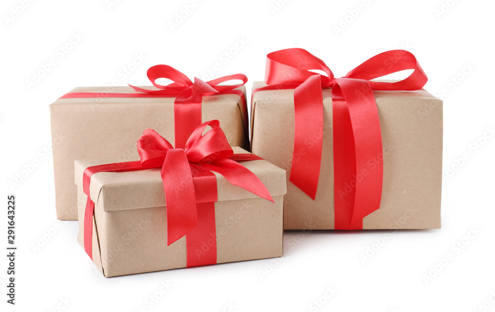 Different Christmas gift boxes on white background Different Christmas gift boxes on white background