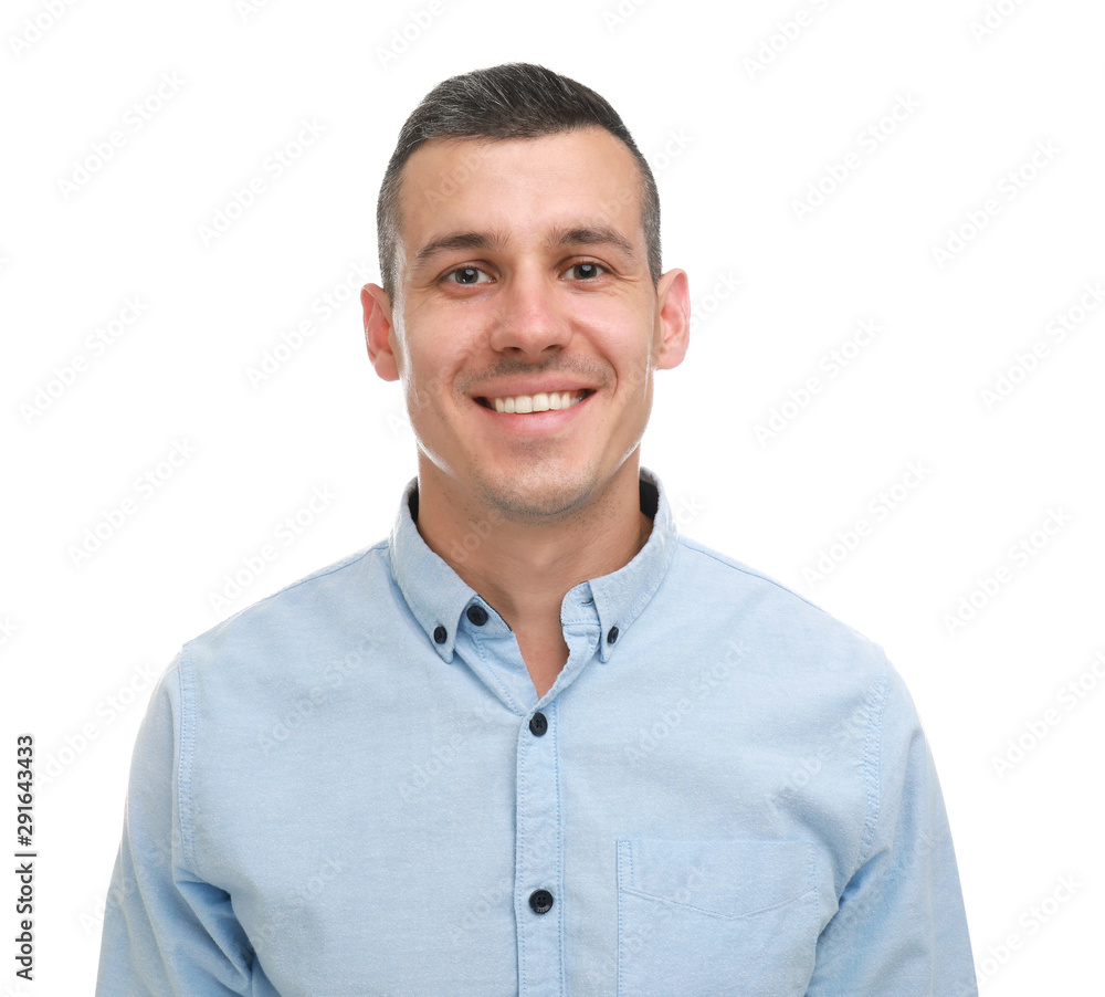 Portrait of handsome man on white background