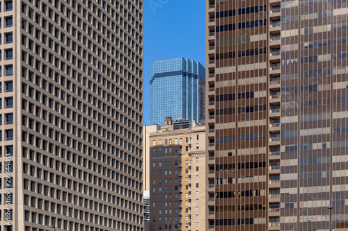 Highrise buildings at Dallas with blue sky. Downtown of Dallas in Texas  US.