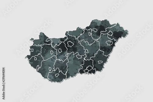 Fototapeta Hungary watercolor map vector illustration of black color with border lines of d