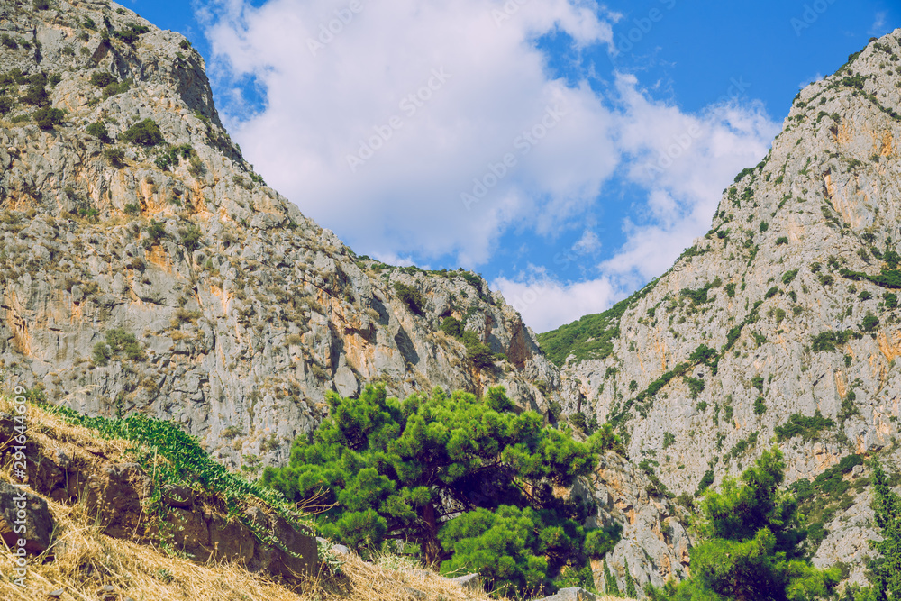 City Delphi. Greek Republic. Nature and mountains on a sunny summer day. 13. Sep. 2019.