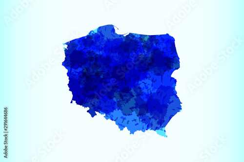 Poland watercolor map vector illustration of blue color on light background using paint brush in paper page