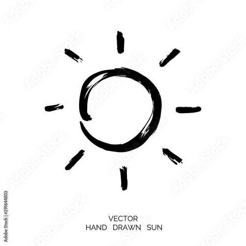 Hand drawn sun made with brush. Vector illustration.