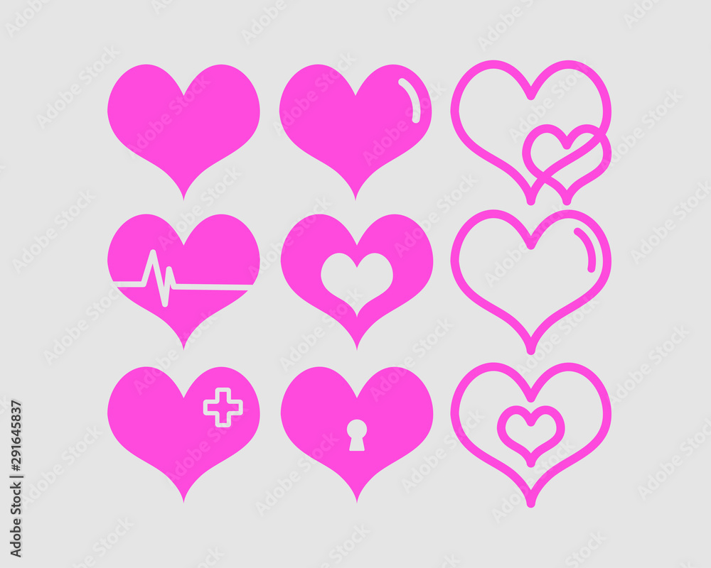 Red hearts vector illustrations set Valentines day
