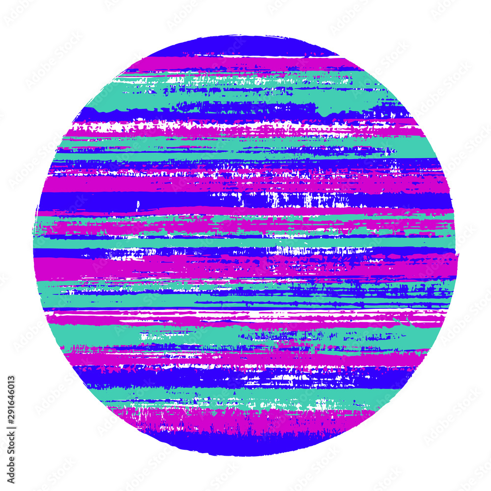 Vintage circle vector geometric shape with striped texture of paint horizontal lines.