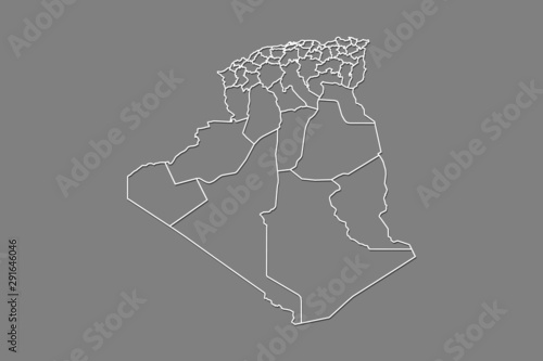 Algeria vector map with border lines of provinces using gray color on dark background illustration