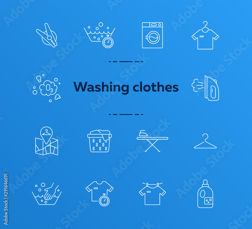 Washing clothes line icon set