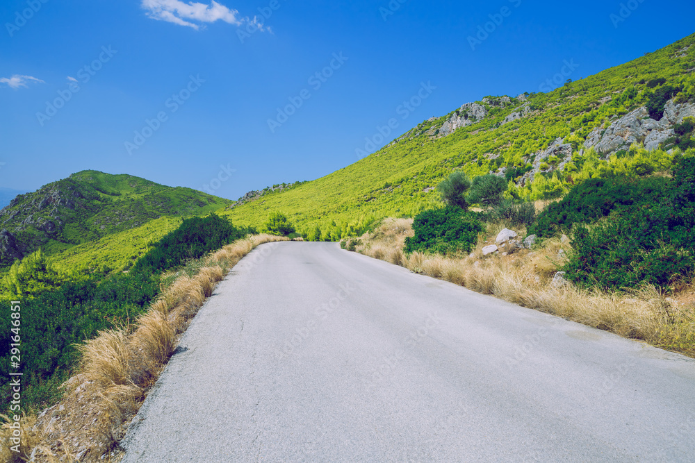 City Delphi. Greek Republic. Nature and mountains on a sunny summer day. 13. Sep. 2019.