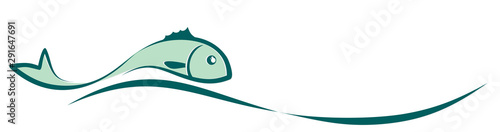 Symbol of a stylized sea fish with wave.