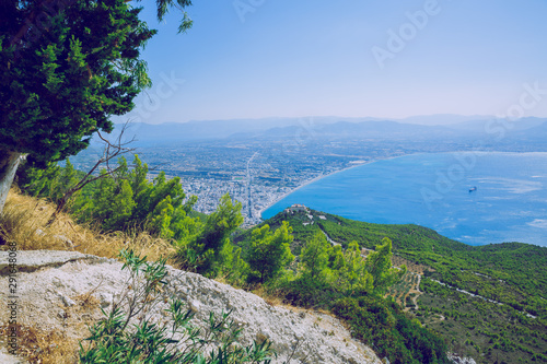 Moni Osiou Patapiou, Greek Republic. Mountains and water, blue sea. 14. Sep. 2019. photo