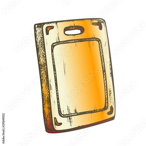 Kitchen Wooden Desk Kitchenware Color Vector. Domestic Wood Desk. Board Space For Cutting Products Culinary Accessory Engraving Template Designed In Vintage Style Illustration