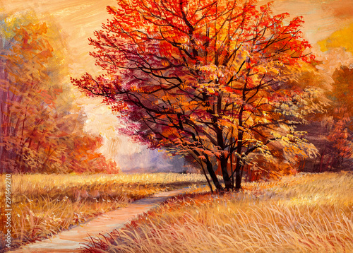Fototapeta Naklejka Na Ścianę i Meble -  original oil painting of autumn landscape