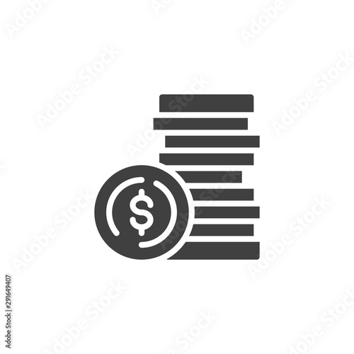 Dollar coins stack vector icon. filled flat sign for mobile concept and web design. Stacked coins money glyph icon. Investment money symbol, logo illustration. Vector graphics