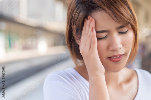 depressed woman suffering from headache  stress  depression  burnout  health care concept