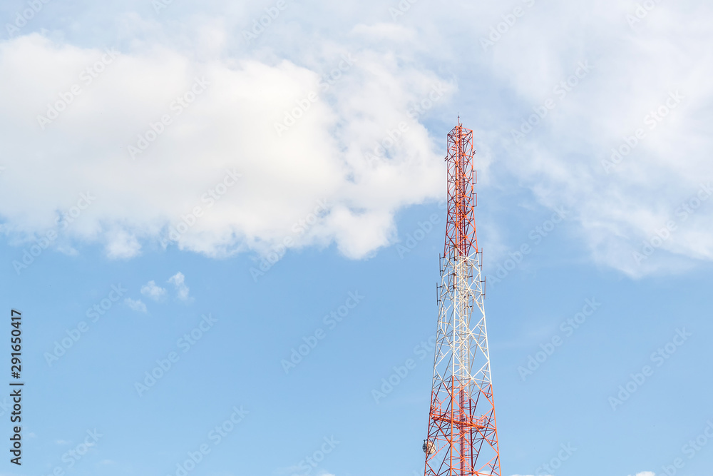 Telecommunication tower on shiny blue sky Telecommunication tower on shiny blue sky