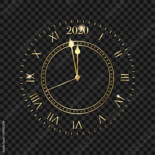 New Year 2020 clock. Golden clock with 2020 countdown midnight