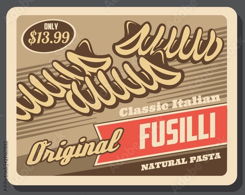 Fusilli italian pasta, vintage style vector