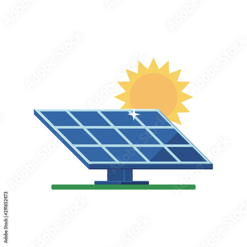 Solar panel and sun on a white background